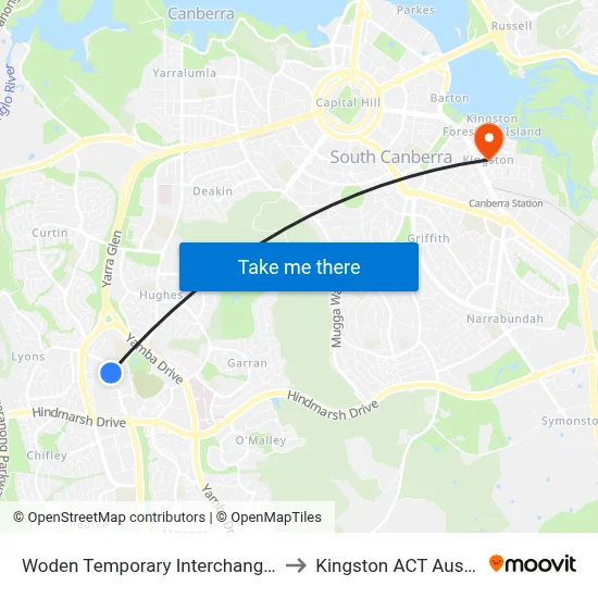 Woden Temporary Interchange Plt 5 to Kingston ACT Australia map