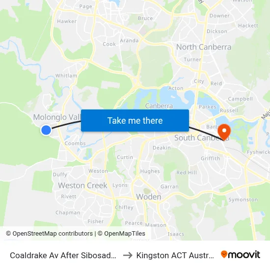 Coaldrake Av After Sibosado St to Kingston ACT Australia map