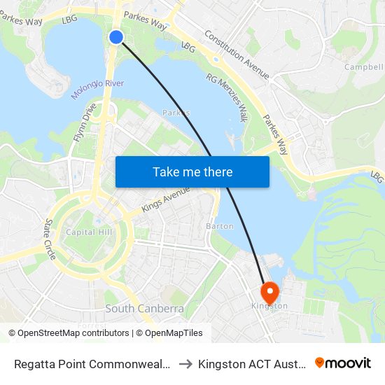 Regatta Point Commonwealth Av to Kingston ACT Australia map