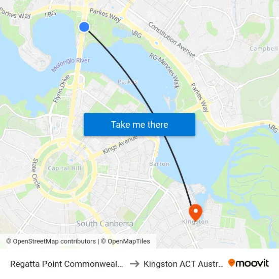 Regatta Point Commonwealth Av to Kingston ACT Australia map