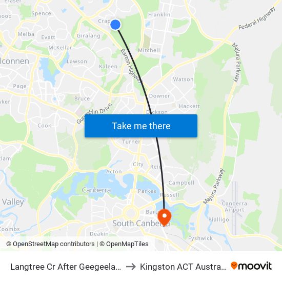 Langtree Cr After Geegeela St to Kingston ACT Australia map