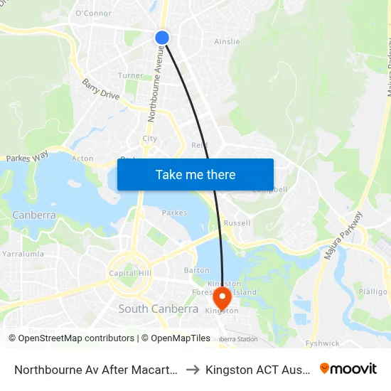 Northbourne Av After Macarthur Av to Kingston ACT Australia map