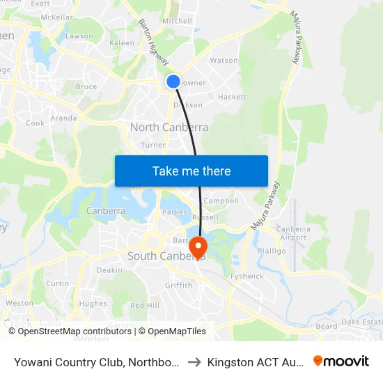Yowani Country Club, Northbourne Ave to Kingston ACT Australia map