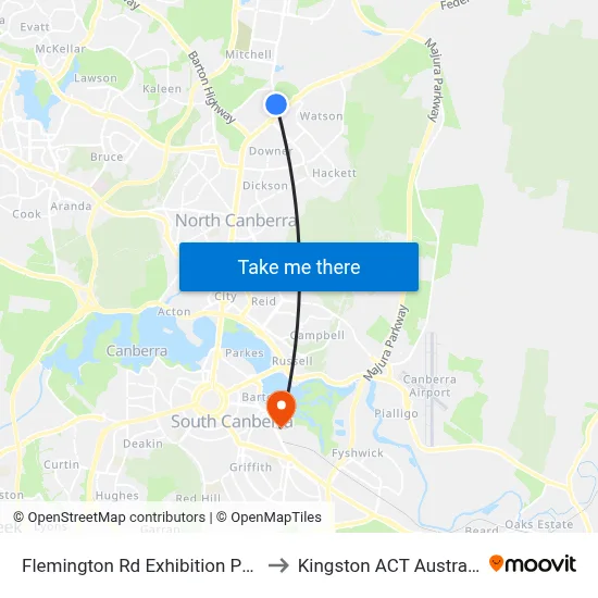 Flemington Rd Exhibition Park to Kingston ACT Australia map