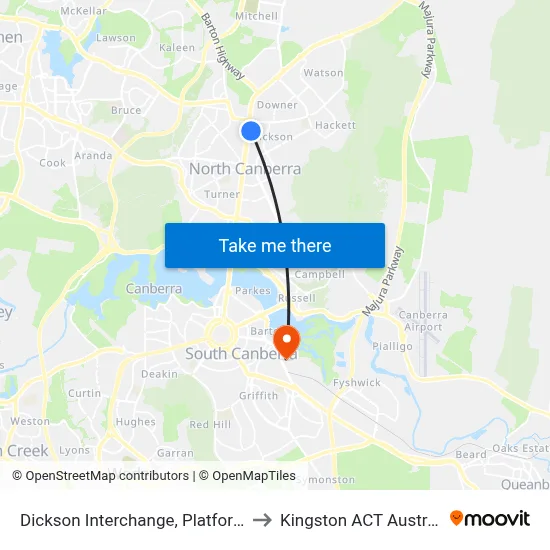 Dickson Interchange, Platform 2 to Kingston ACT Australia map