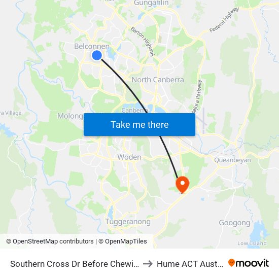 Southern Cross Dr Before Chewings St to Hume ACT Australia map