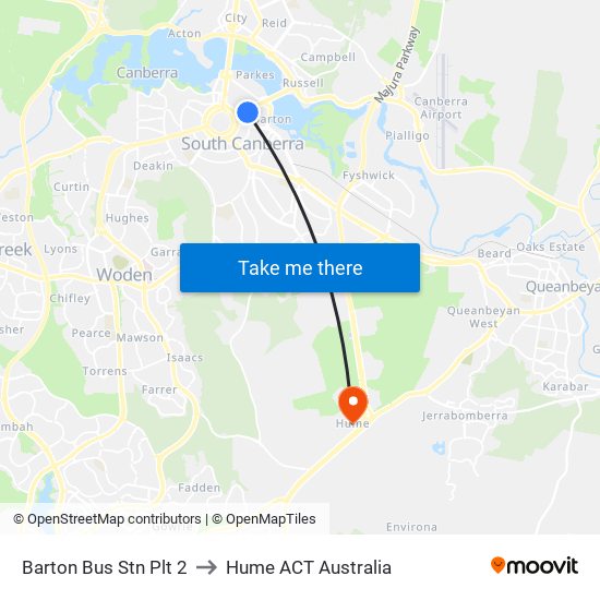 Barton Bus Stn Plt 2 to Hume ACT Australia map