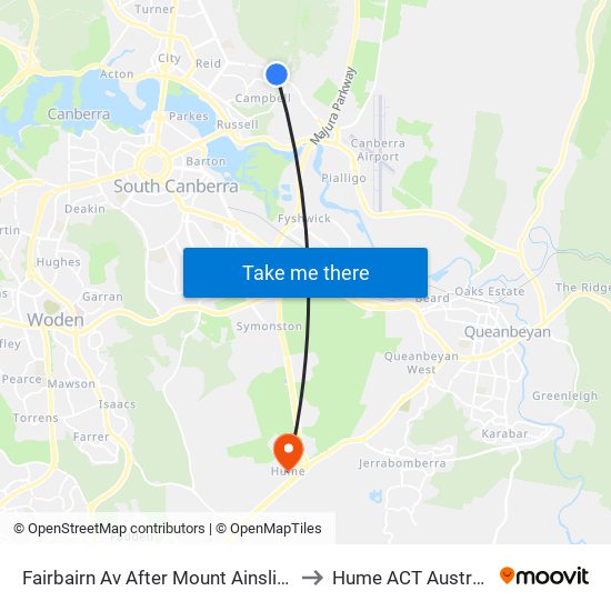 Fairbairn Av After Mount Ainslie Dr to Hume ACT Australia map