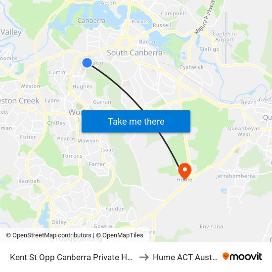 Kent St Opp Canberra Private Hospital to Hume ACT Australia map