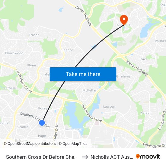 Southern Cross Dr Before Chewings St to Nicholls ACT Australia map