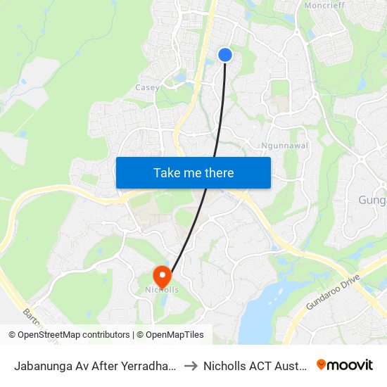 Jabanunga Av After Yerradhang St to Nicholls ACT Australia map