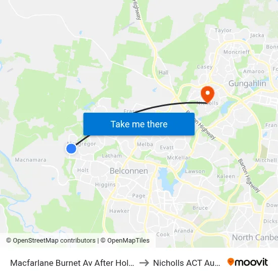 Macfarlane Burnet Av After Hollows Cct to Nicholls ACT Australia map