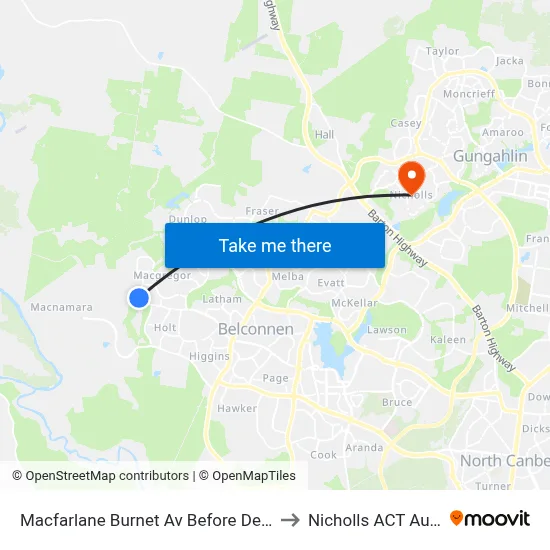 Macfarlane Burnet Av Before De Gruchy Pl to Nicholls ACT Australia map