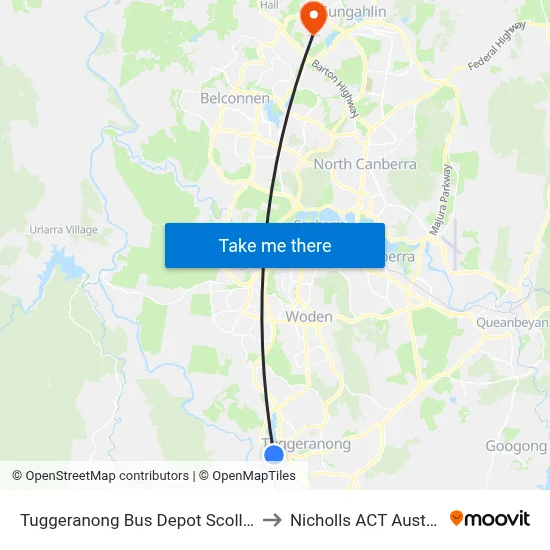 Tuggeranong Bus Depot Scollay St to Nicholls ACT Australia map