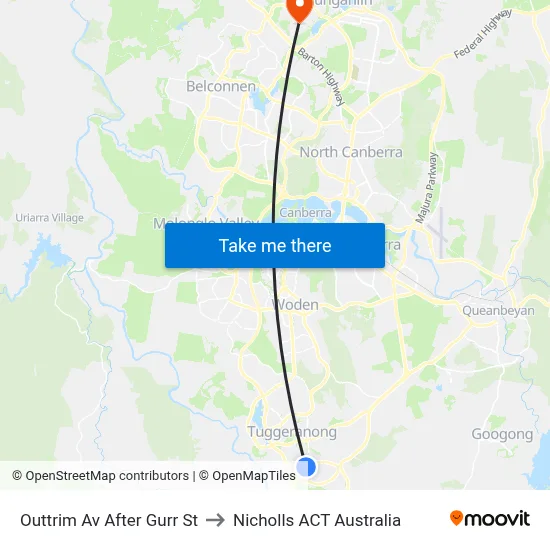 Outtrim Av After Gurr St to Nicholls ACT Australia map