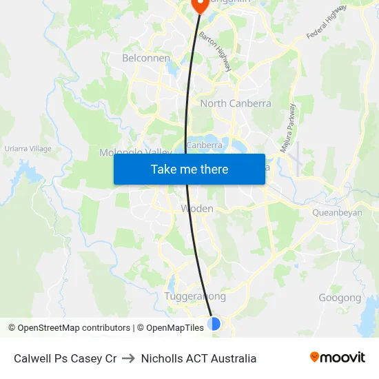 Calwell Ps Casey Cr to Nicholls ACT Australia map
