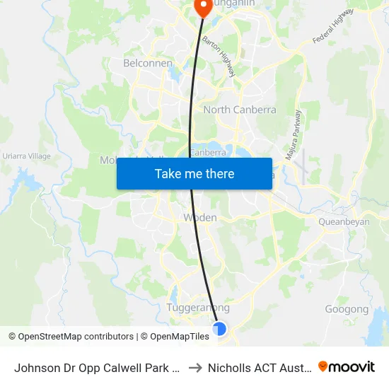 Johnson Dr Opp Calwell Park & Ride to Nicholls ACT Australia map