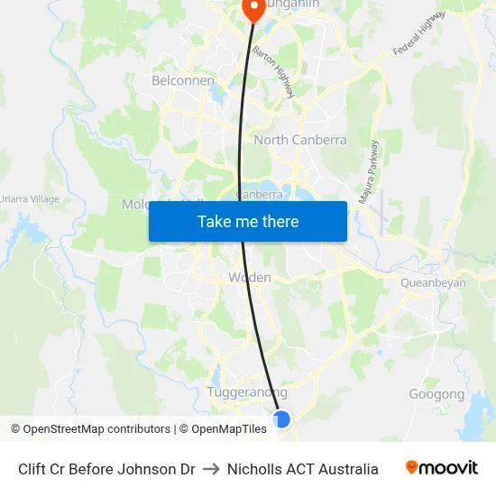 Clift Cr Before Johnson Dr to Nicholls ACT Australia map
