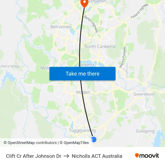 Clift Cr After Johnson Dr to Nicholls ACT Australia map