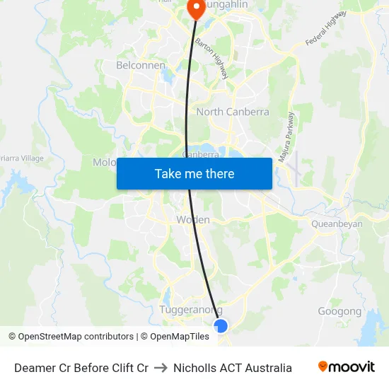 Deamer Cr Before Clift Cr to Nicholls ACT Australia map