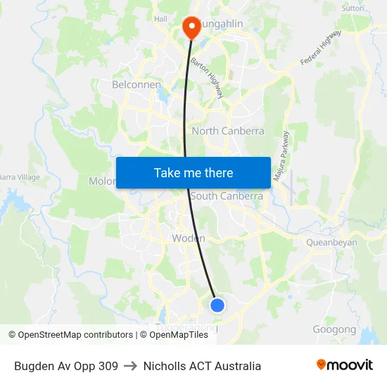 Bugden Av Opp 309 to Nicholls ACT Australia map
