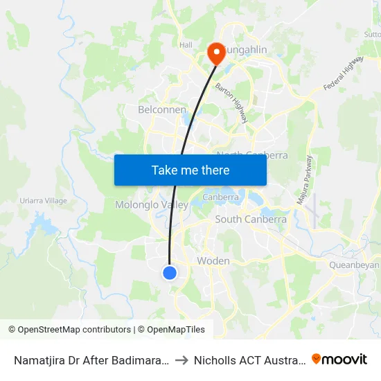 Namatjira Dr After Badimara St to Nicholls ACT Australia map