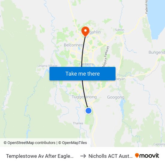 Templestowe Av After Eaglemont Rt to Nicholls ACT Australia map