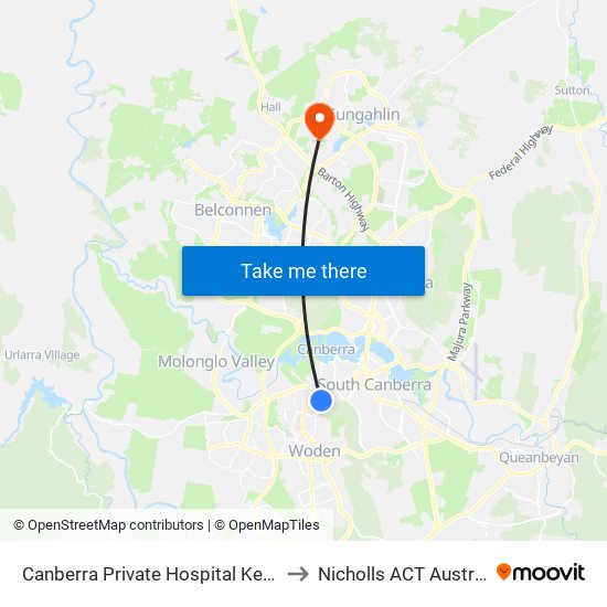 Canberra Private Hospital Kent St to Nicholls ACT Australia map