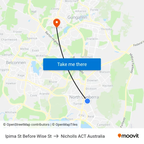 Ipima St Before Wise St to Nicholls ACT Australia map