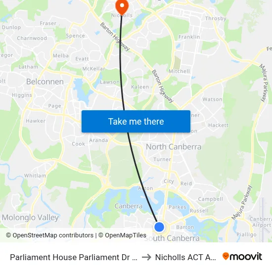 Parliament House Parliament Dr Southbound to Nicholls ACT Australia map