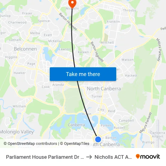 Parliament House Parliament Dr Northbound to Nicholls ACT Australia map