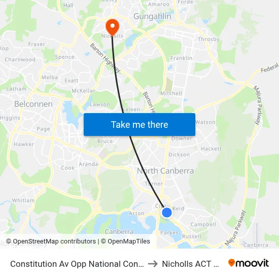 Constitution Av Opp National Convention Centre to Nicholls ACT Australia map