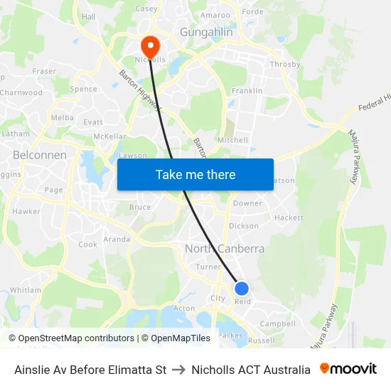Ainslie Av Before Elimatta St to Nicholls ACT Australia map