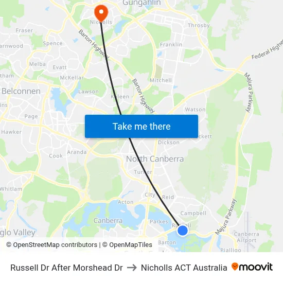 Russell Dr After Morshead Dr to Nicholls ACT Australia map