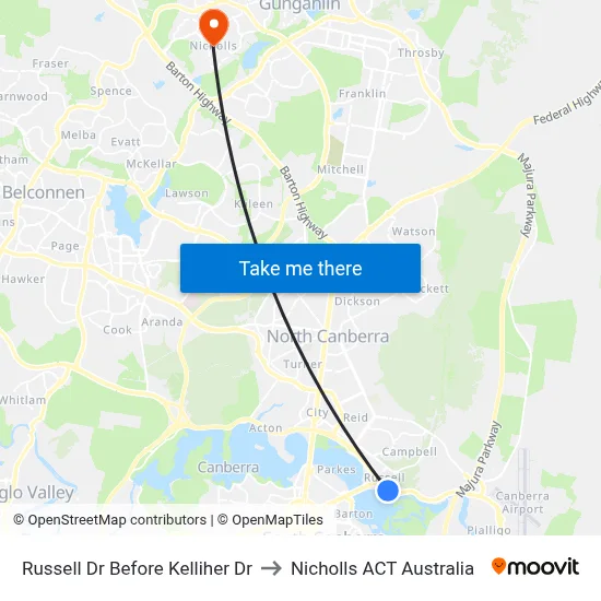 Russell Dr Before Kelliher Dr to Nicholls ACT Australia map