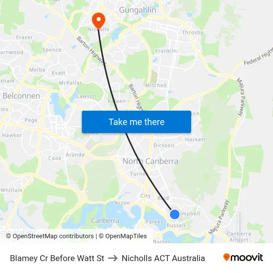 Blamey Cr Before Watt St to Nicholls ACT Australia map