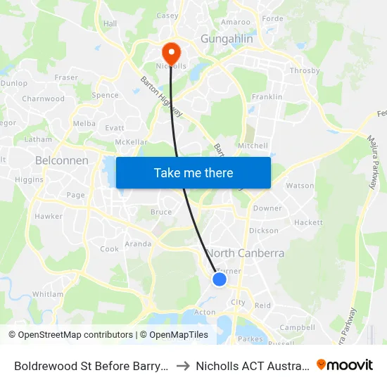 Boldrewood St Before Barry Dr to Nicholls ACT Australia map