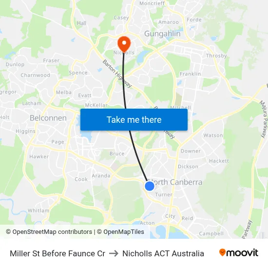Miller St Before Faunce Cr to Nicholls ACT Australia map