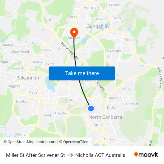Miller St After Scrivener St to Nicholls ACT Australia map