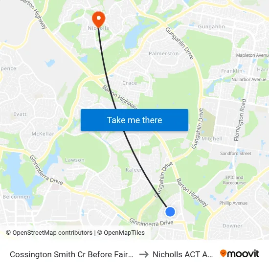 Cossington Smith Cr Before Fairweather Cct to Nicholls ACT Australia map
