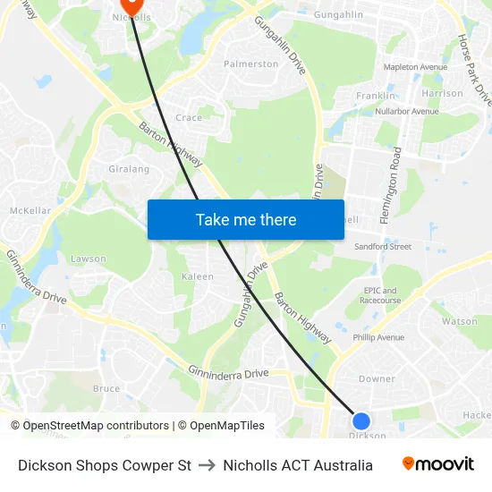 Dickson Shops Cowper St to Nicholls ACT Australia map