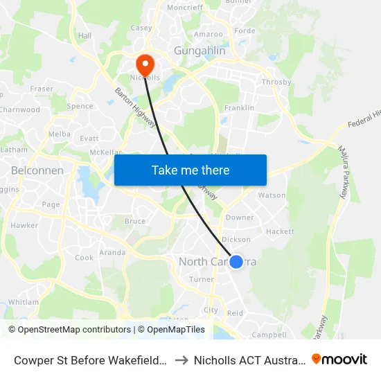 Cowper St Before Wakefield Av to Nicholls ACT Australia map