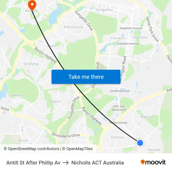 Antill St After Phillip Av to Nicholls ACT Australia map