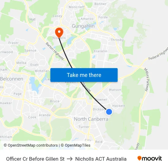 Officer Cr Before Gillen St to Nicholls ACT Australia map