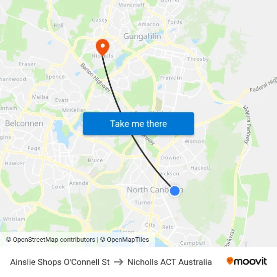 Ainslie Shops O'Connell St to Nicholls ACT Australia map