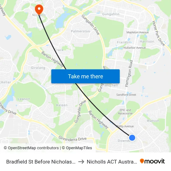 Bradfield St Before Nicholas St to Nicholls ACT Australia map