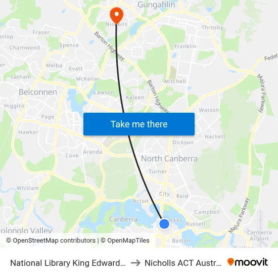 National Library King Edward Tce to Nicholls ACT Australia map