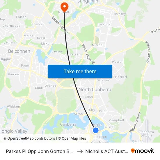 Parkes Pl Opp John Gorton Building to Nicholls ACT Australia map