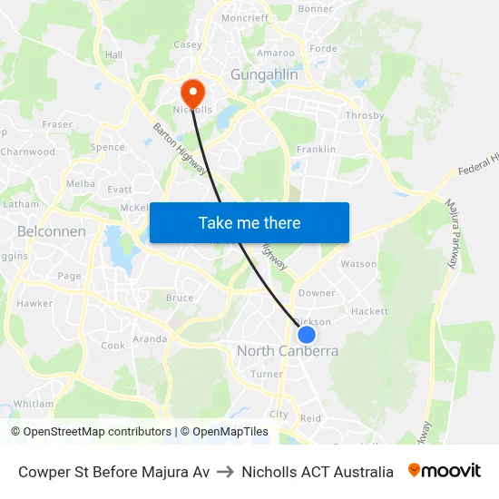 Cowper St Before Majura Av to Nicholls ACT Australia map