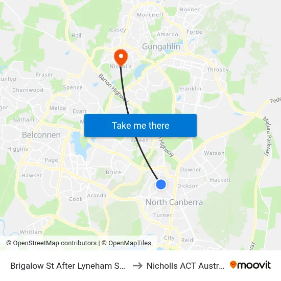 Brigalow St After Lyneham Shops to Nicholls ACT Australia map